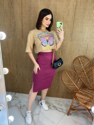 Saia Midi Feminina Tricot Modal Duda Fúcsia - Fernanda Ramos Store