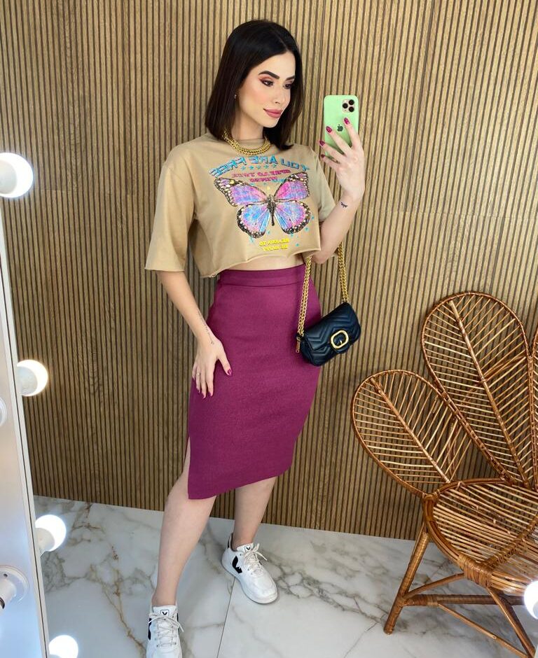 Saia Midi Feminina Tricot Modal Duda Fúcsia - Fernanda Ramos Store