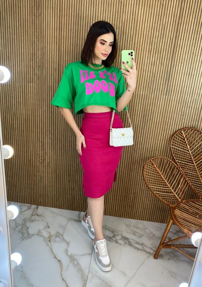 Saia Midi Feminina Tricot Modal Duda Pink - Fernanda Ramos Store