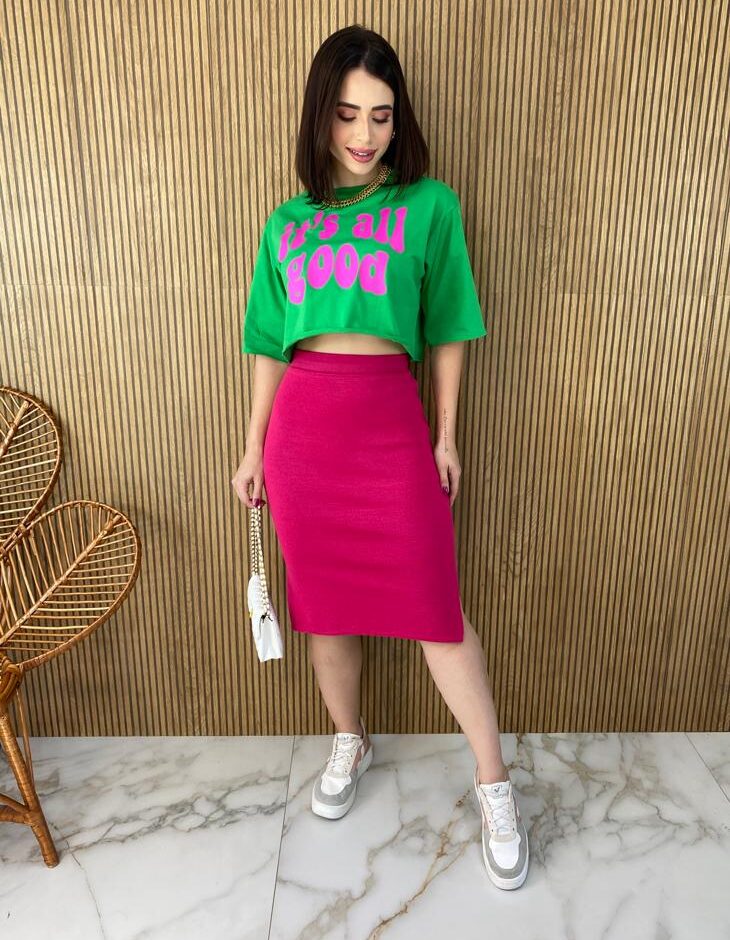 Saia Midi Feminina Tricot Modal Duda Pink - Fernanda Ramos Store