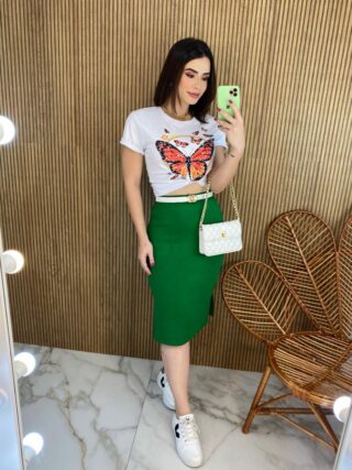 Saia Midi Feminina Tricot Modal Duda Verde - Fernanda Ramos Store