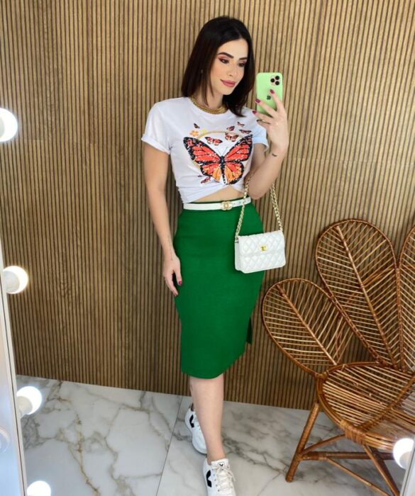 Saia Midi Feminina Tricot Modal Duda Verde - Fernanda Ramos Store