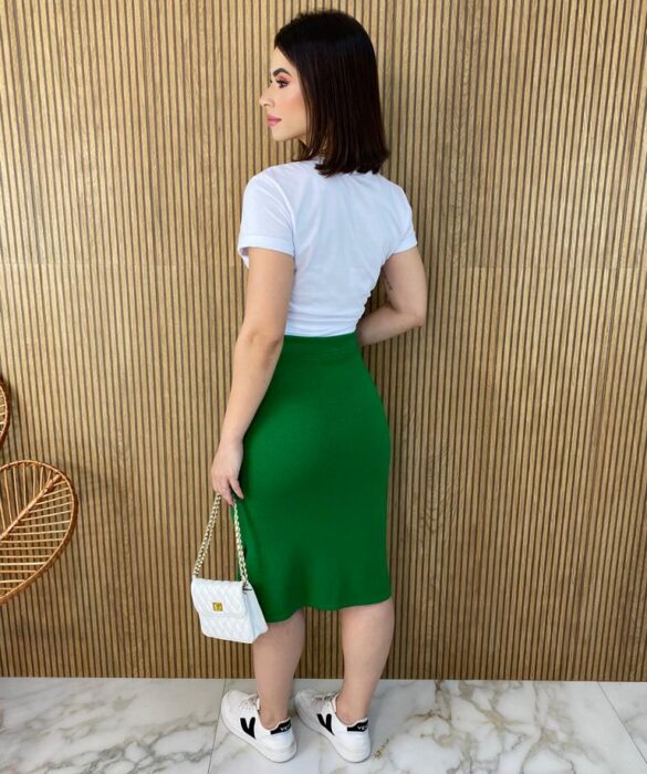 Saia Midi Feminina Tricot Modal Duda Verde - Fernanda Ramos Store