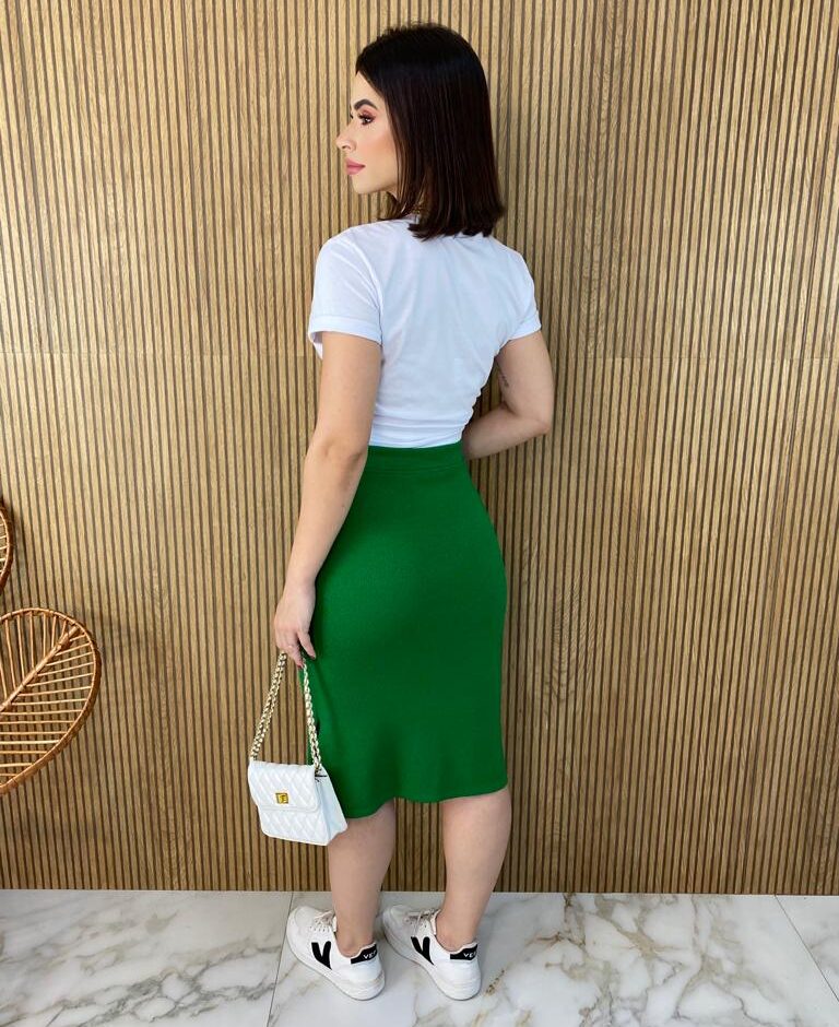 Saia Midi Feminina Tricot Modal Duda Verde - Fernanda Ramos Store