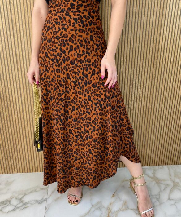 Saia Midi Transpassada com Amarração Mila Animal Print - Fernanda Ramos Store