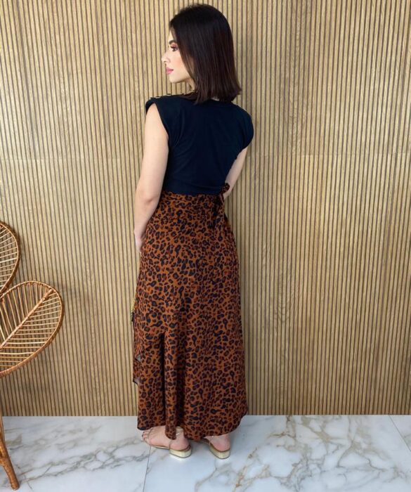 Saia Midi Transpassada com Amarração Mila Animal Print - Fernanda Ramos Store