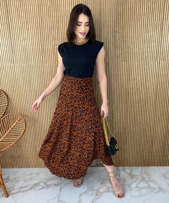 Saia Midi Transpassada com Amarração Mila Animal Print - Fernanda Ramos Store