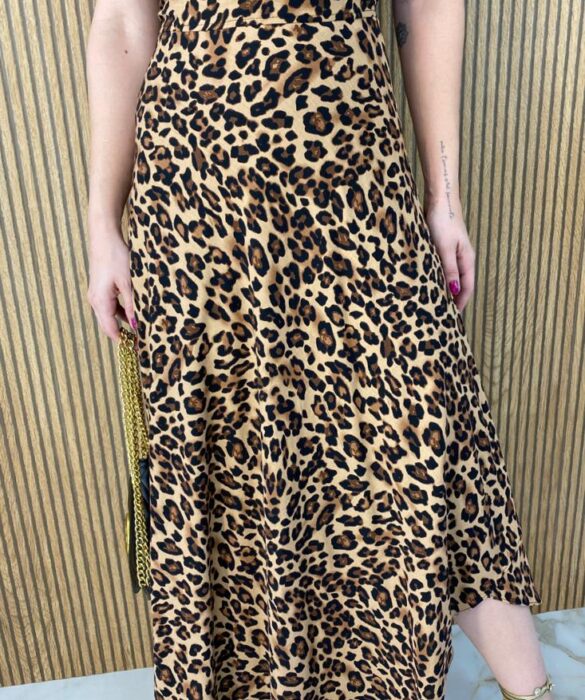 Saia Midi Transpassada com Amarração Mila Estampa Animal Print - Fernanda Ramos Store