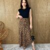 Saia Midi Transpassada com Amarração Mila Estampa Animal Print - Fernanda Ramos Store