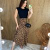 Saia Midi Transpassada com Amarração Mila Estampa Animal Print - Fernanda Ramos Store