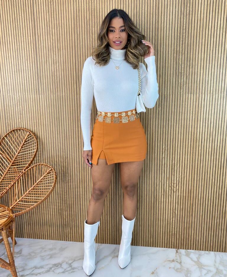 Short Saia Feminino Poliamida Luiza Caramelo - Fernanda Ramos Store