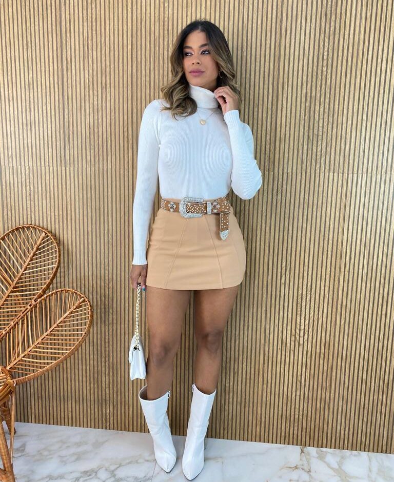 Short Saia Feminino Poliamida Manu Bege - Fernanda Ramos Store