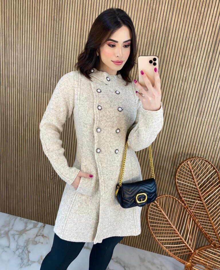Sobretudo Feminino Tricot Maia Bege - Fernanda Ramos Store