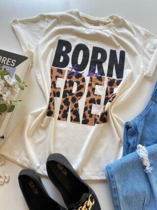 T-shirt Manga Curta Born To Be Free Off White - Fernanda Ramos Store