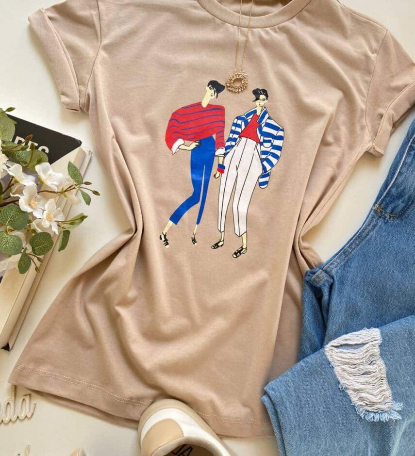 T-shirt Manga Curta com Estampa Bege - Fernanda Ramos Store