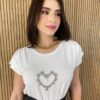 T-shirt Manga Curta Coração com Aplicações Off White - Fernanda Ramos Store