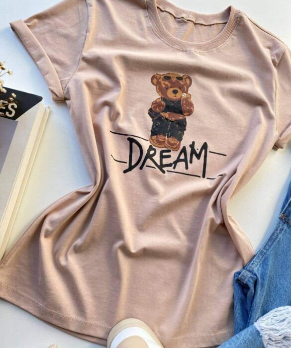 T-shirt Manga Curta Dream Estampa Urso Bege - Fernanda Ramos Store