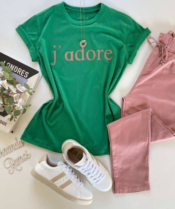 T-shirt Manga Curta J' Adore Verde Fernanda Ramos Store