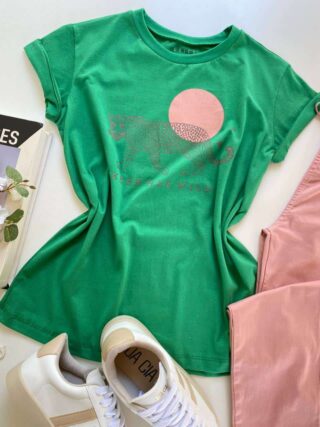 T-shirt Manga Curta Keep Her Wild Verde - Fernanda Ramos Store