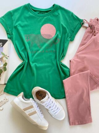 T-shirt Manga Curta Keep Her Wild Verde - Fernanda Ramos Store