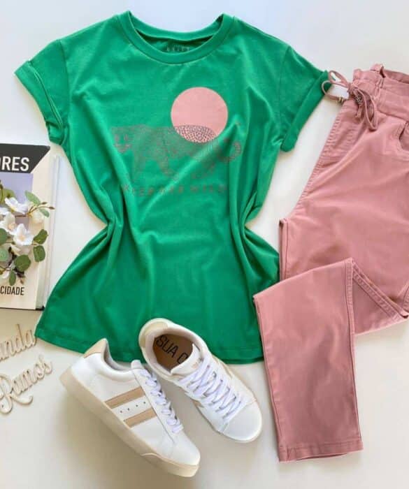 T-shirt Manga Curta Keep Her Wild Verde - Fernanda Ramos Store