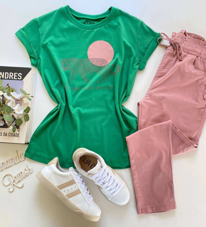 T-shirt Manga Curta Keep Her Wild Verde - Fernanda Ramos Store