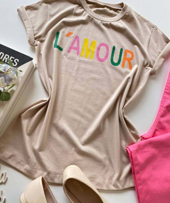 T-shirt Manga Curta L'Amour Bege - Fernanda Ramos Store