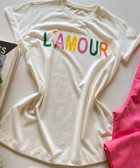 T-shirt Manga Curta L'Amour Off White - Fernanda Ramos Store