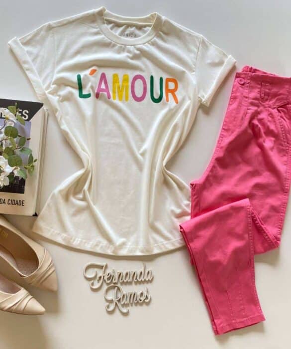 T-shirt Manga Curta L'Amour Off White - Fernanda Ramos Store