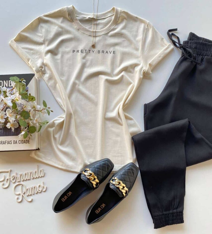 T-shirt Manga Curta Pretty Brave Off White Fernanda Ramos Store