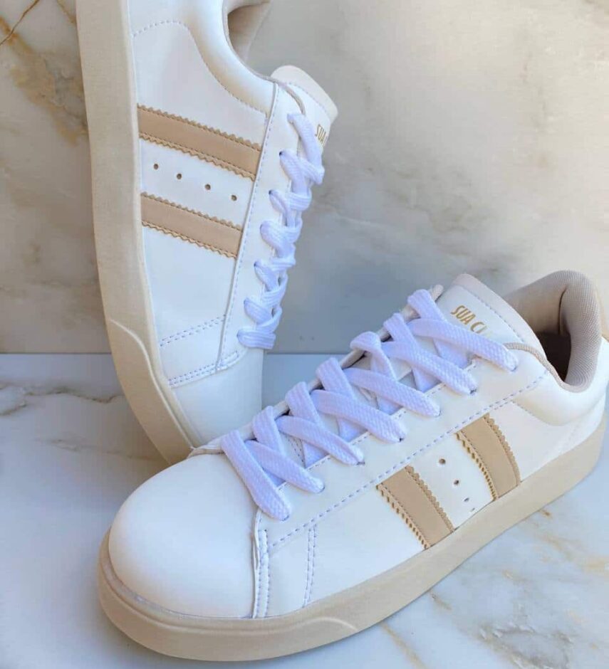 Tênis Feminino Branco com Detalhes Bege Fernanda Ramos Store