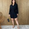 Vestido Curto Manga Longa com Botões e Lastex Preto - Fernanda Ramos Store