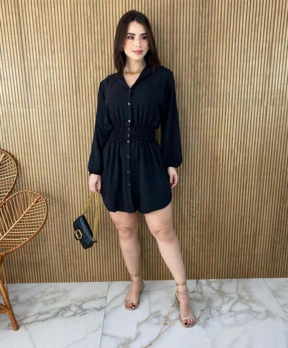 VESTIDO MINI COM BOTÕES - Preto