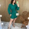 Vestido Curto Manga Longa com Botões e Lastex Verde - Fernanda Ramos Store