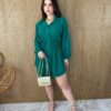 Vestido Curto Manga Longa com Botões e Lastex Verde - Fernanda Ramos Store