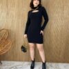 Vestido Curto Manga Longa Tricot Modal Maisa Preto - Fernanda Ramos Store