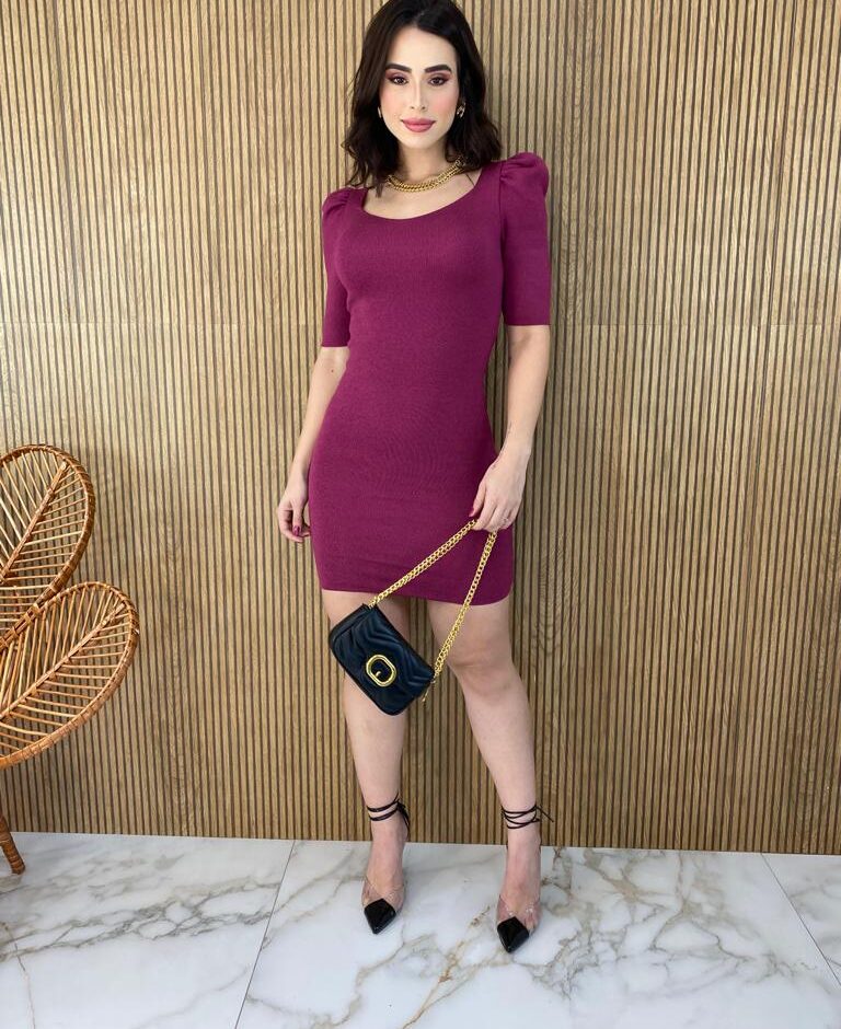 Vestido Curto Manga Princesa sem Bojo Modal Fúcsia - Fernanda Ramos Store