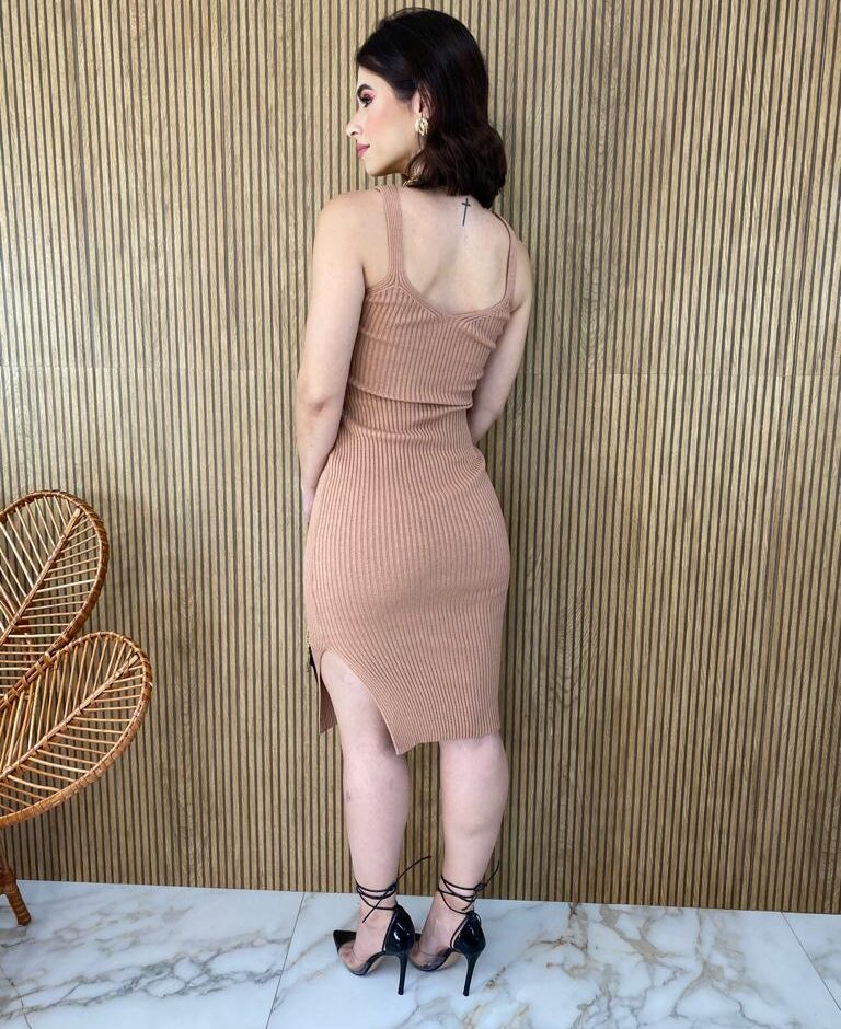 Vestido Feminino sem Bojo Tricot Modal Helena Bege - Fernanda Ramos Store