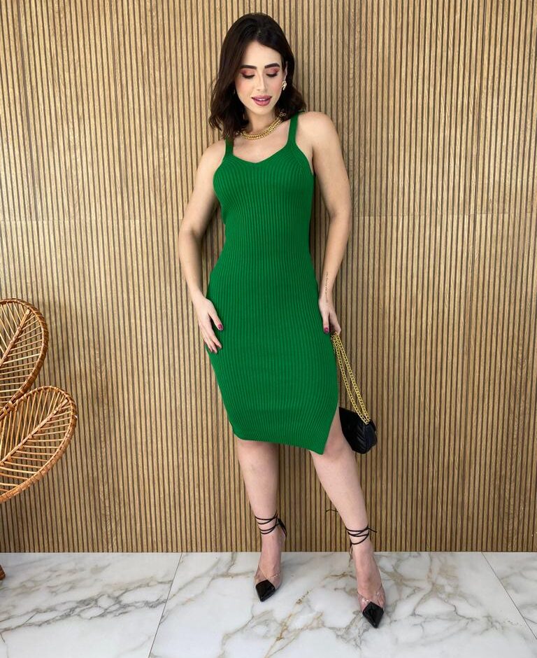 Vestido Feminino sem Bojo Tricot Modal Helena Verde - Fernanda Ramos Store