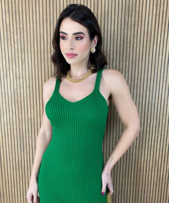 Vestido Feminino sem Bojo Tricot Modal Helena Verde - Fernanda Ramos Store