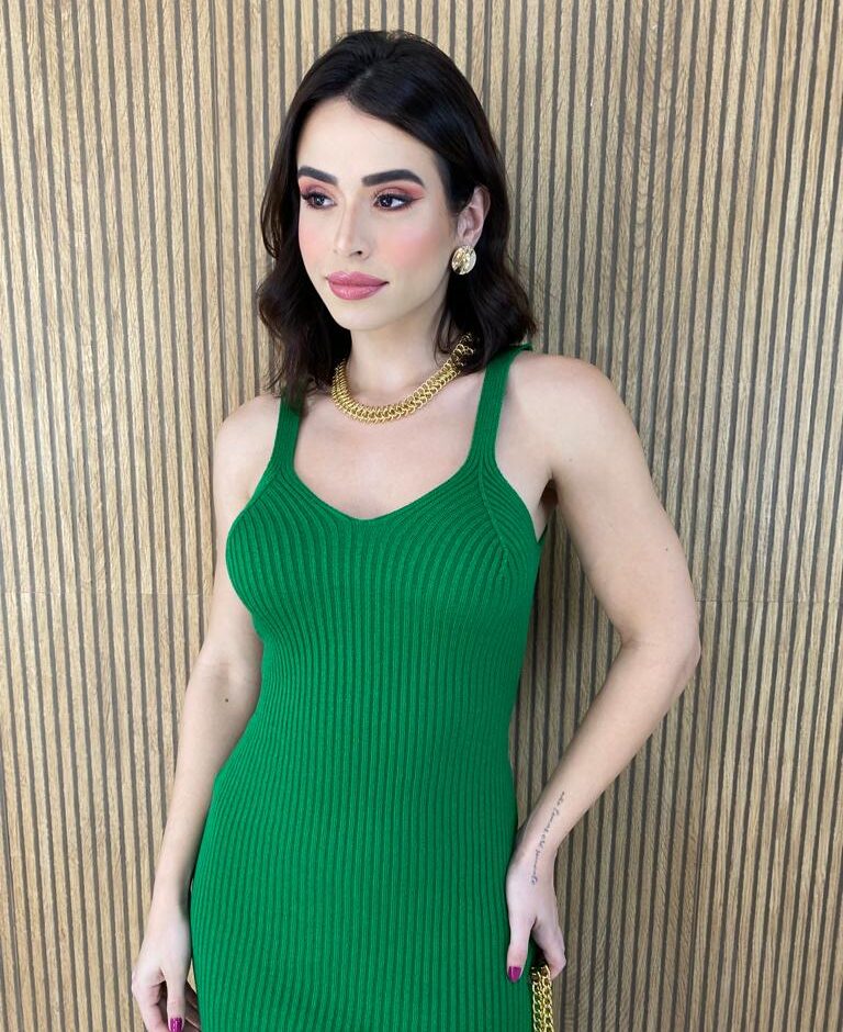 Vestido Feminino sem Bojo Tricot Modal Helena Verde - Fernanda Ramos Store