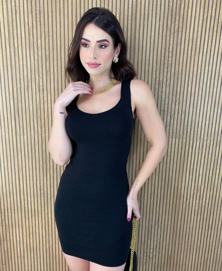 Vestido Curto Tricot Modal Alça Grossa Maite Preto - Fernanda Ramos Store