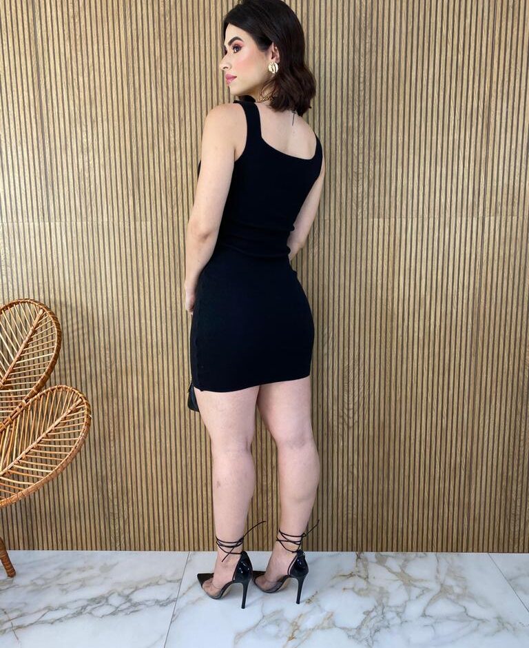 Vestido Curto Tricot Modal Alça Grossa Maite Preto - Fernanda Ramos Store
