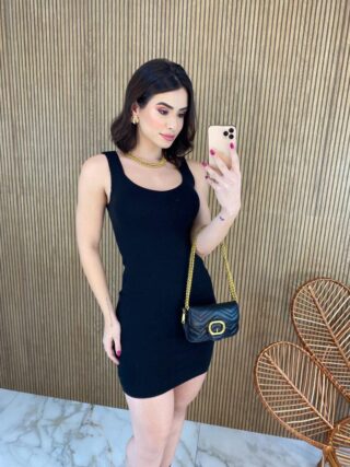 Vestido Curto Tricot Modal Alça Grossa Maite Preto - Fernanda Ramos Store