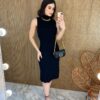 Vestido Feminino Midi Tricot Manu com Gola Preto - Fernanda Ramos Store