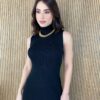 Vestido Feminino Midi Tricot Manu com Gola Preto - Fernanda Ramos Store