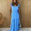 Vestido Longo com Bojo Pipoquinha Ayla Azul - Fernanda Ramos Store