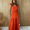 Vestido Longo com Bojo Pipoquinha Terracota - Fernanda Ramos Store