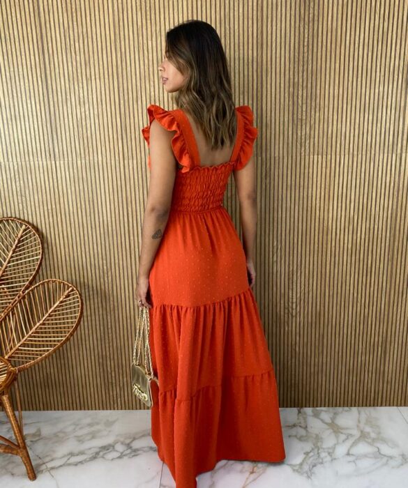 Vestido Longo com Bojo Pipoquinha Terracota - Fernanda Ramos Store