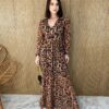 Vestido Longo com Bojo Tule Manga Longa Animal Print - Fernanda Ramos Store